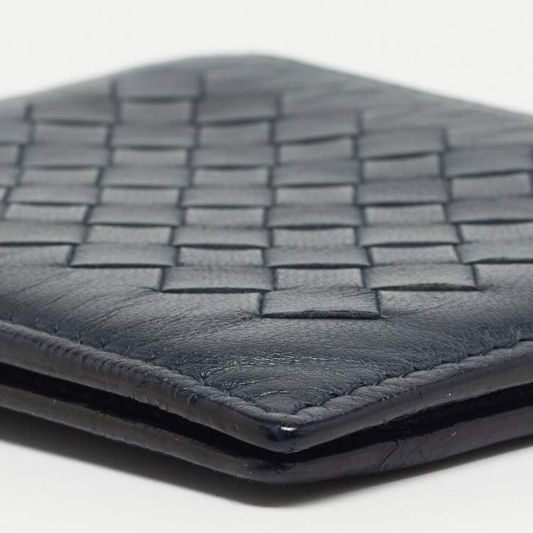Pre Owned Bottega Veneta Blue Intrecciato Leather Bifold Wallet