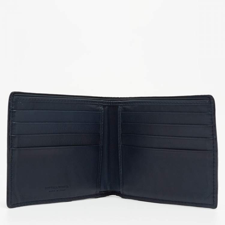 Pre Owned Bottega Veneta Blue Intrecciato Leather Bifold Wallet