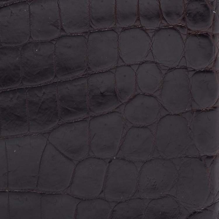 Pre Owned Bottega Veneta Dark Brown Crocodile Bifold Wallet