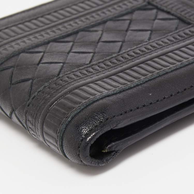 Pre Owned Bottega Veneta Black Intrecciato Leather Bifold Wallet