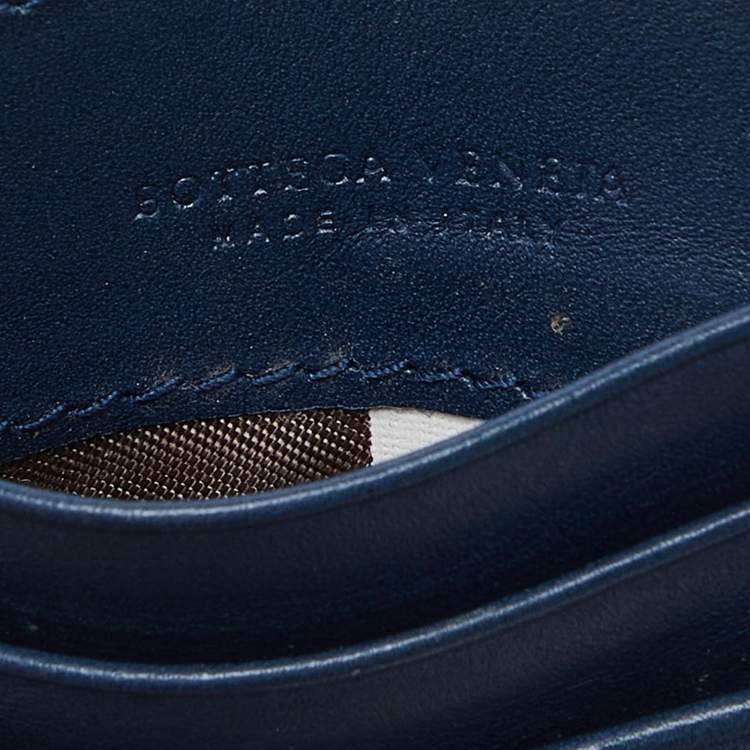 Pre Owned Bottega Veneta Blue Intrecciato Leather Card Holder