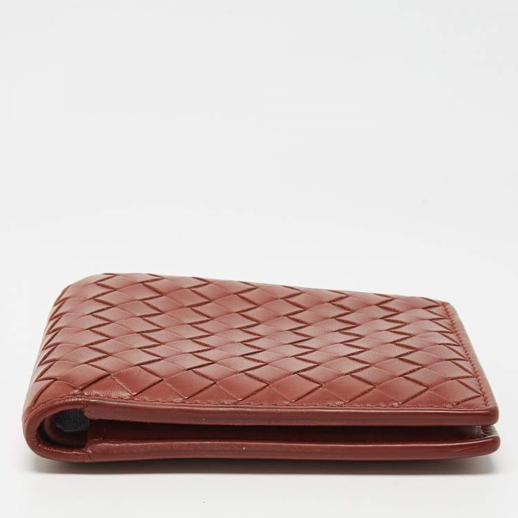 Pre Owned Bottega Veneta Rust Intrecciato Leather Bifold Wallet