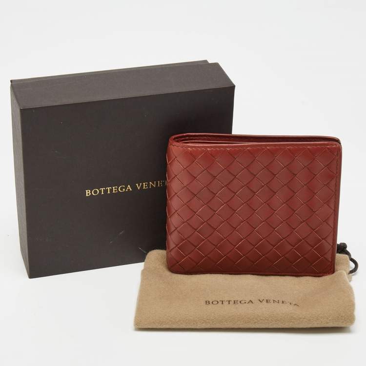 Pre Owned Bottega Veneta Rust Intrecciato Leather Bifold Wallet