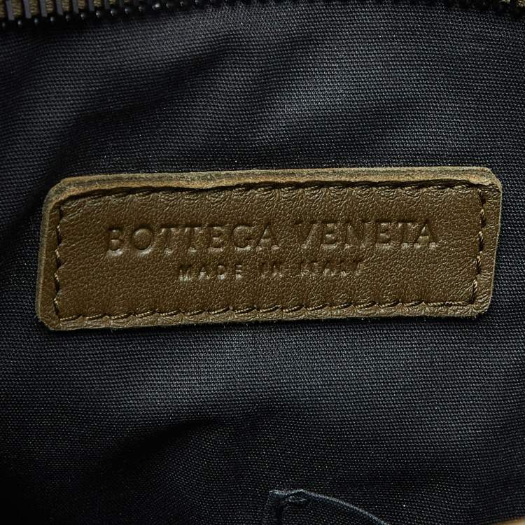 Pre Owned Bottega Veneta Olive Green/Black Intrecciato Leather Messenger Bag