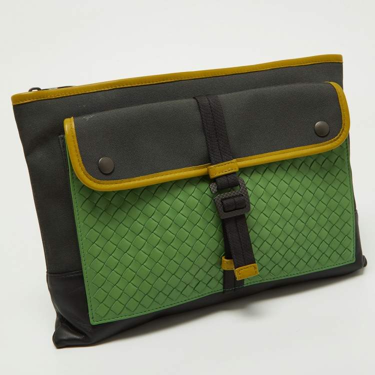 Pre Owned Bottega Veneta Multicolor Nylon Leather Zip Pouch 