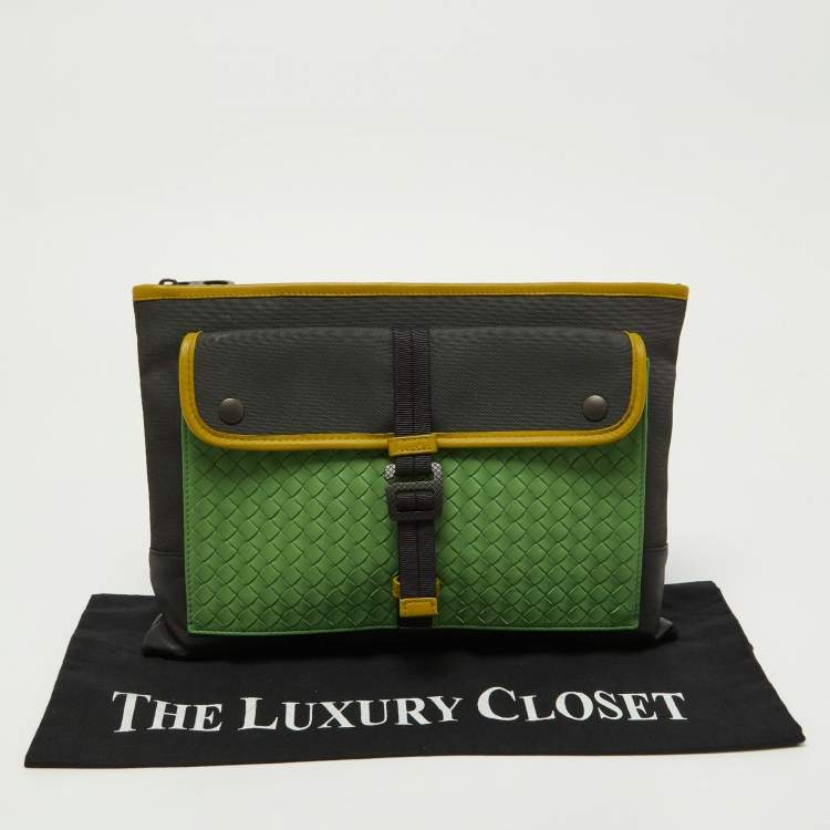 Pre Owned Bottega Veneta Multicolor Nylon Leather Zip Pouch 