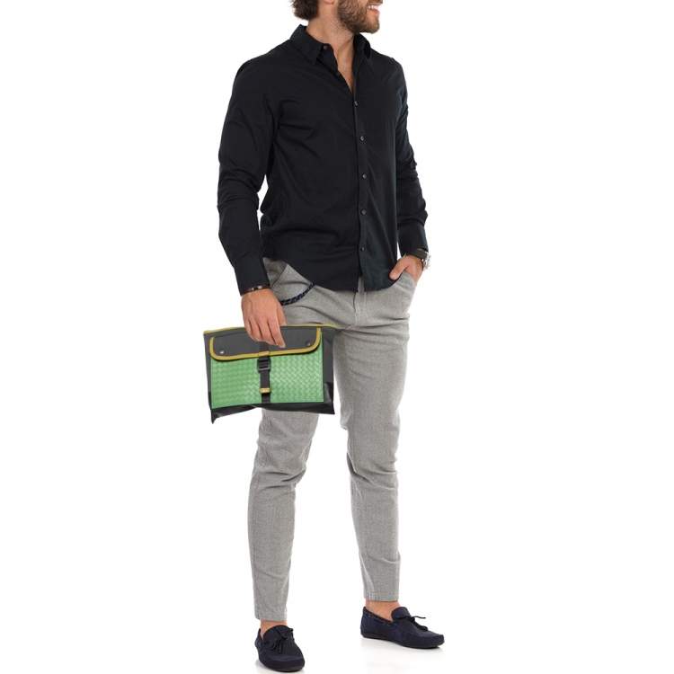 Pre Owned Bottega Veneta Multicolor Nylon Leather Zip Pouch 
