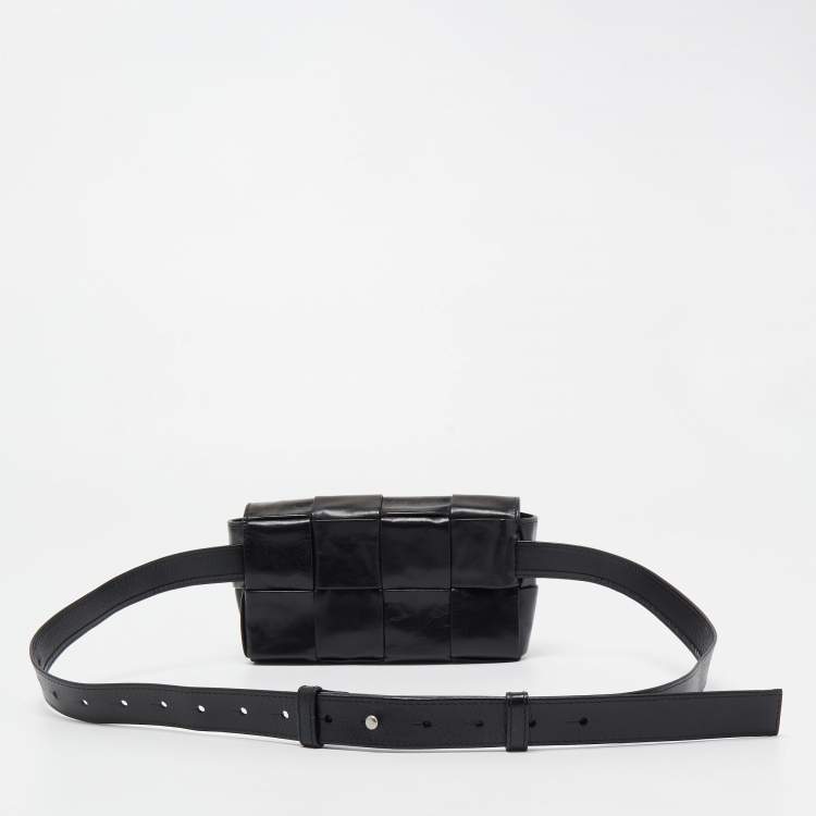 Pre Owned Bottega Veneta Black Intreccio Leather Mini Cassette Belt Bag