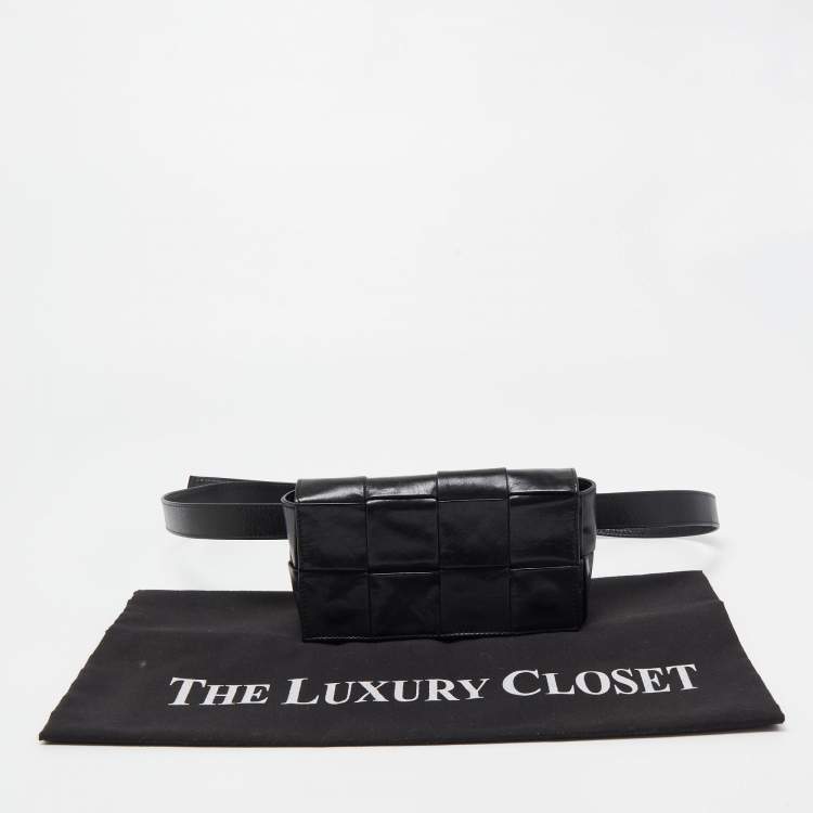 Pre Owned Bottega Veneta Black Intreccio Leather Mini Cassette Belt Bag