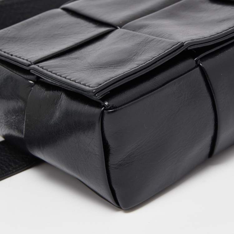 Pre Owned Bottega Veneta Black Intreccio Leather Mini Cassette Belt Bag