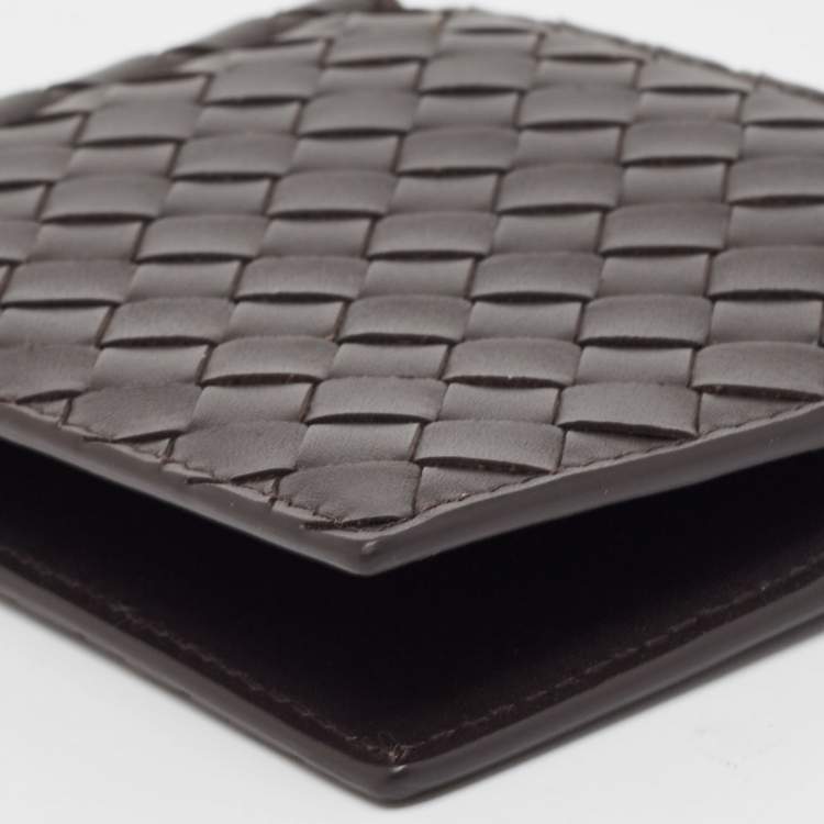 Pre Owned Bottega Veneta Dark Brown Intrecciato Leather Bill Clip Wallet