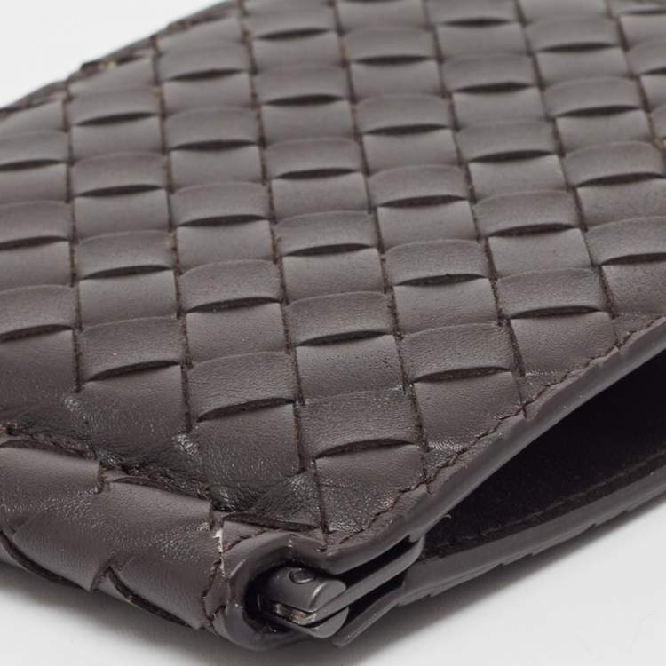 Pre Owned Bottega Veneta Dark Brown Intrecciato Leather Bill Clip Wallet
