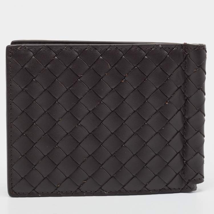 Pre Owned Bottega Veneta Dark Brown Intrecciato Leather Bill Clip Wallet