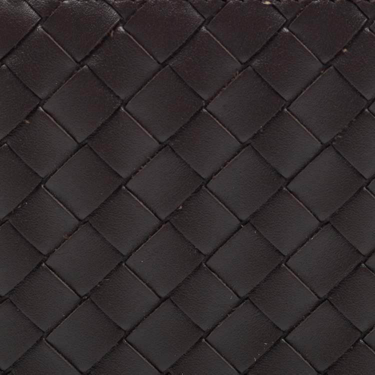 Pre Owned Bottega Veneta Dark Brown Intrecciato Leather Bill Clip Wallet