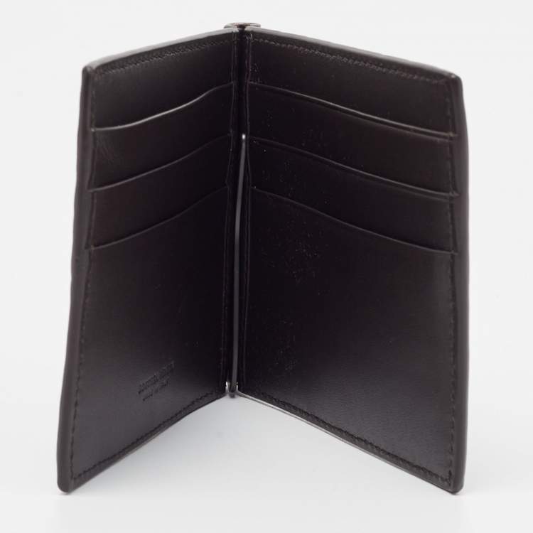 Pre Owned Bottega Veneta Dark Brown Intrecciato Leather Bill Clip Wallet