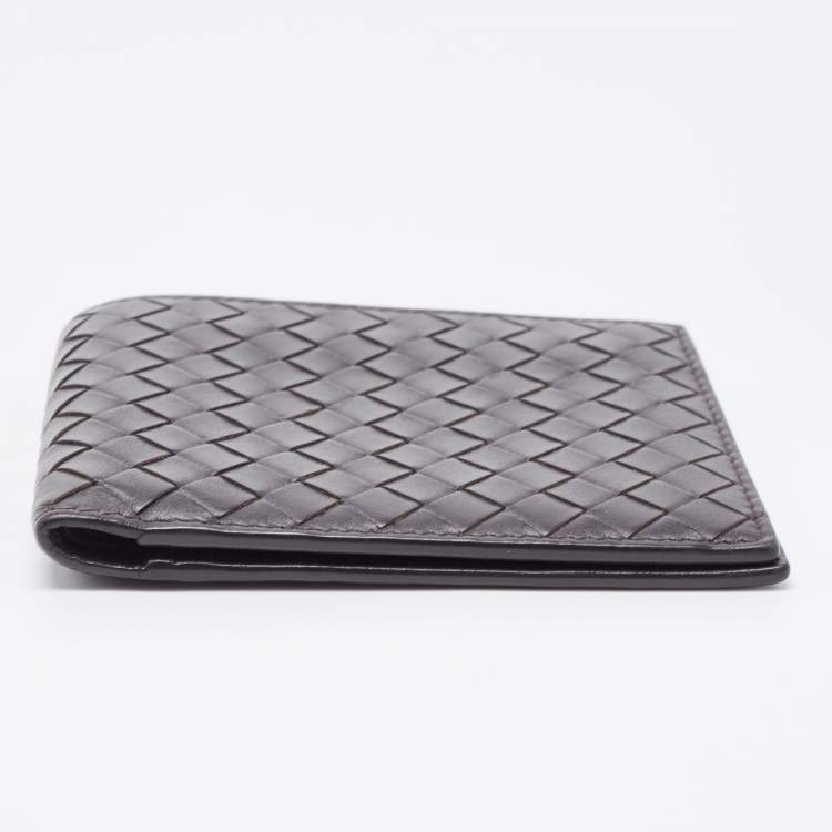Pre Owned Bottega Veneta Dark Brown Intrecciato Leather Bifold Wallet