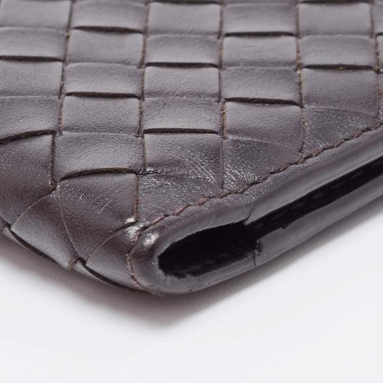 Pre Owned Bottega Veneta Dark Brown Intrecciato Leather Bifold Wallet