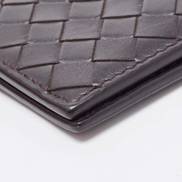 Pre Owned Bottega Veneta Dark Brown Intrecciato Leather Bifold Wallet