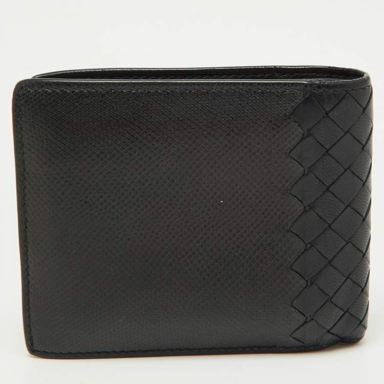 Pre Owned Bottega Veneta Black Intrecciato Karung and Leather Bifold Wallet