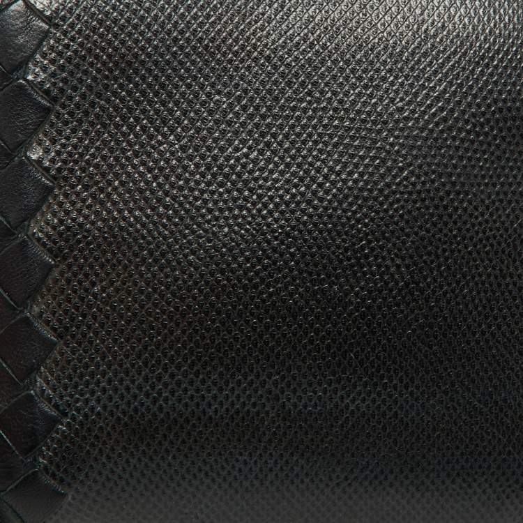 Pre Owned Bottega Veneta Black Intrecciato Karung and Leather Bifold Wallet