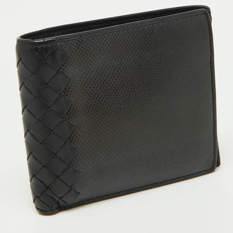 Pre Owned Bottega Veneta Black Intrecciato Karung and Leather Bifold Wallet
