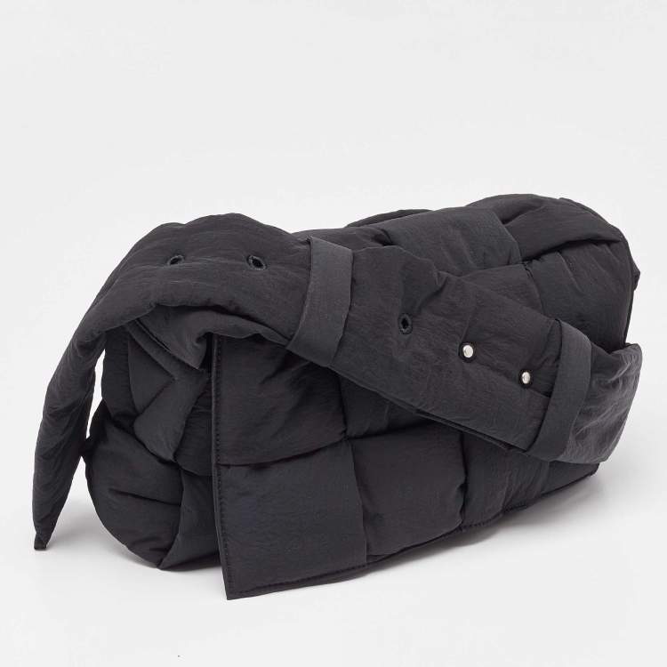 Pre Owned Bottega Veneta Black Intrecciato Nylon Cassette Messenger Bag
