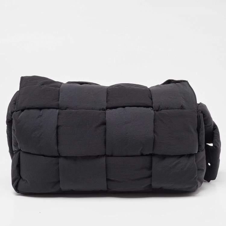 Pre Owned Bottega Veneta Black Intrecciato Nylon Cassette Messenger Bag