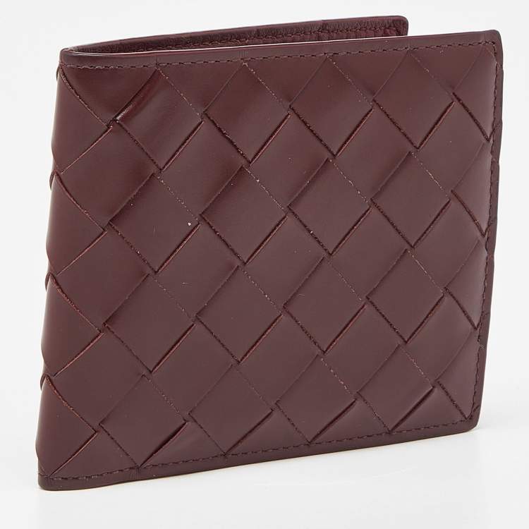 Pre Owned Bottega Veneta Burgundy Intrecciato Leather Bifold Wallet