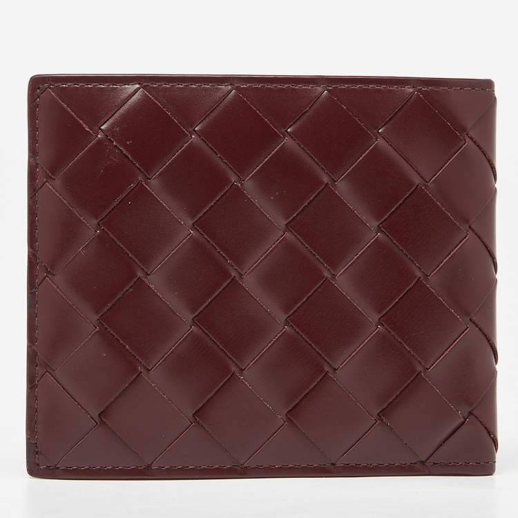 Pre Owned Bottega Veneta Burgundy Intrecciato Leather Bifold Wallet