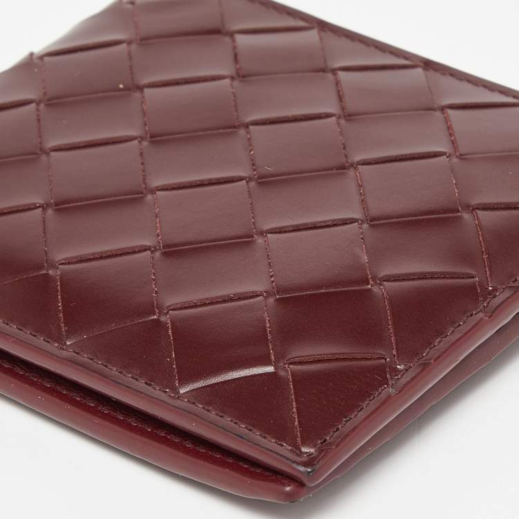 Pre Owned Bottega Veneta Burgundy Intrecciato Leather Bifold Wallet