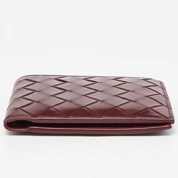Pre Owned Bottega Veneta Burgundy Intrecciato Leather Bifold Wallet