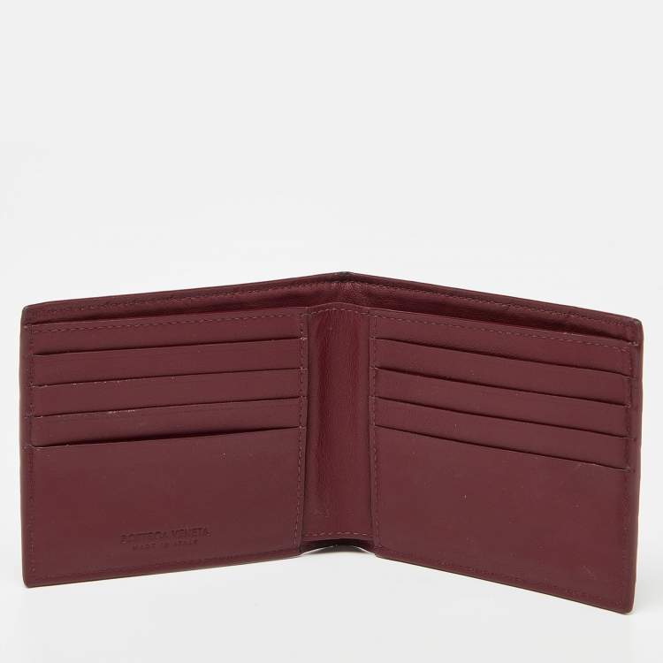 Pre Owned Bottega Veneta Burgundy Intrecciato Leather Bifold Wallet