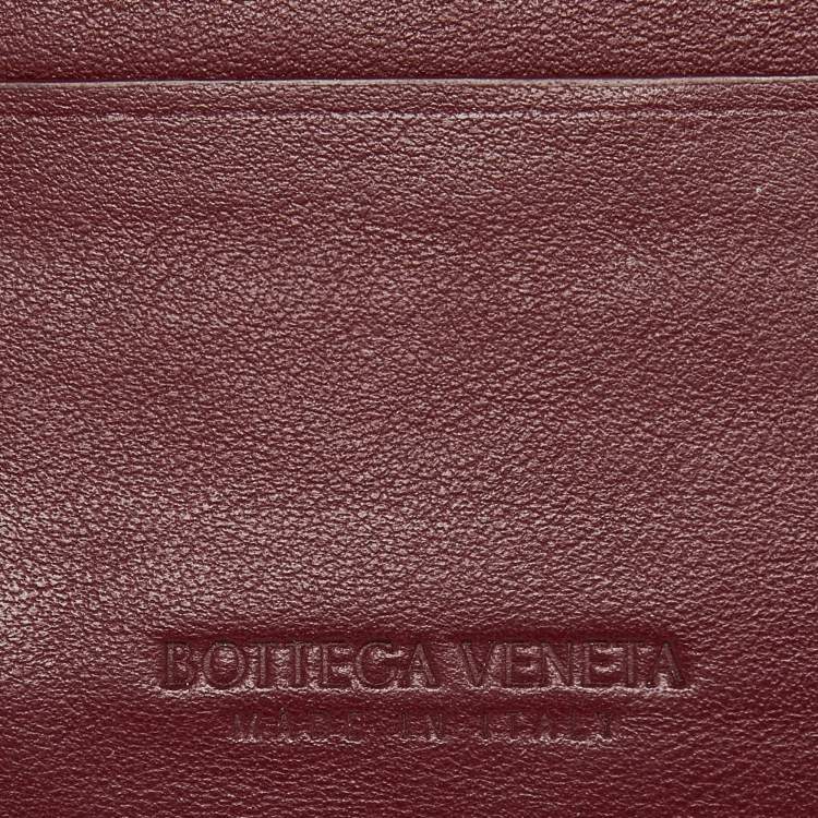 Pre Owned Bottega Veneta Burgundy Intrecciato Leather Bifold Wallet