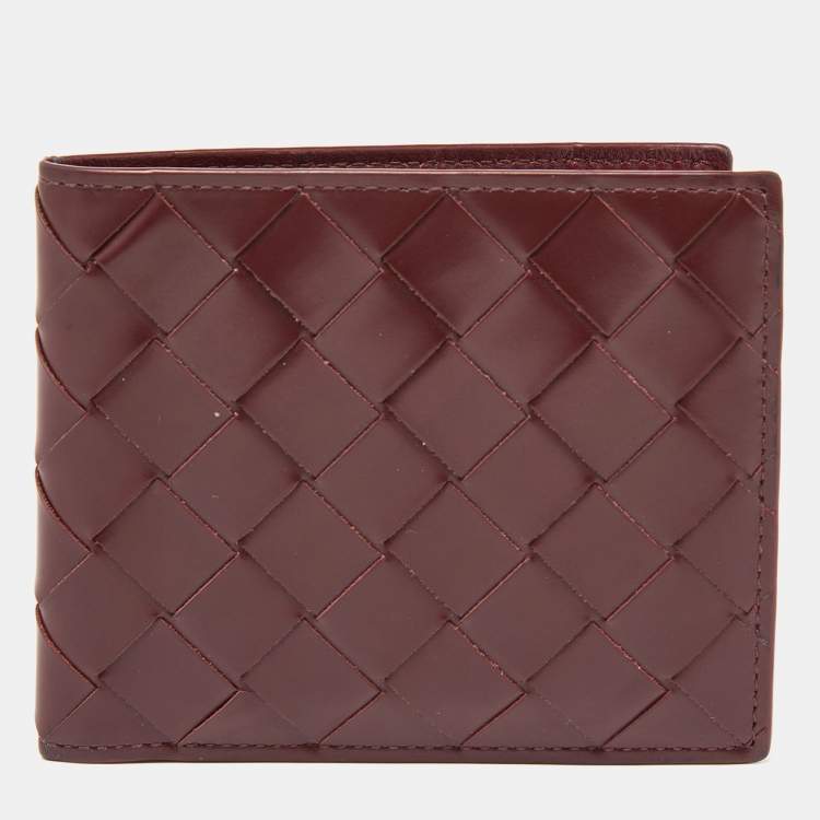 Pre Owned Bottega Veneta Burgundy Intrecciato Leather Bifold Wallet