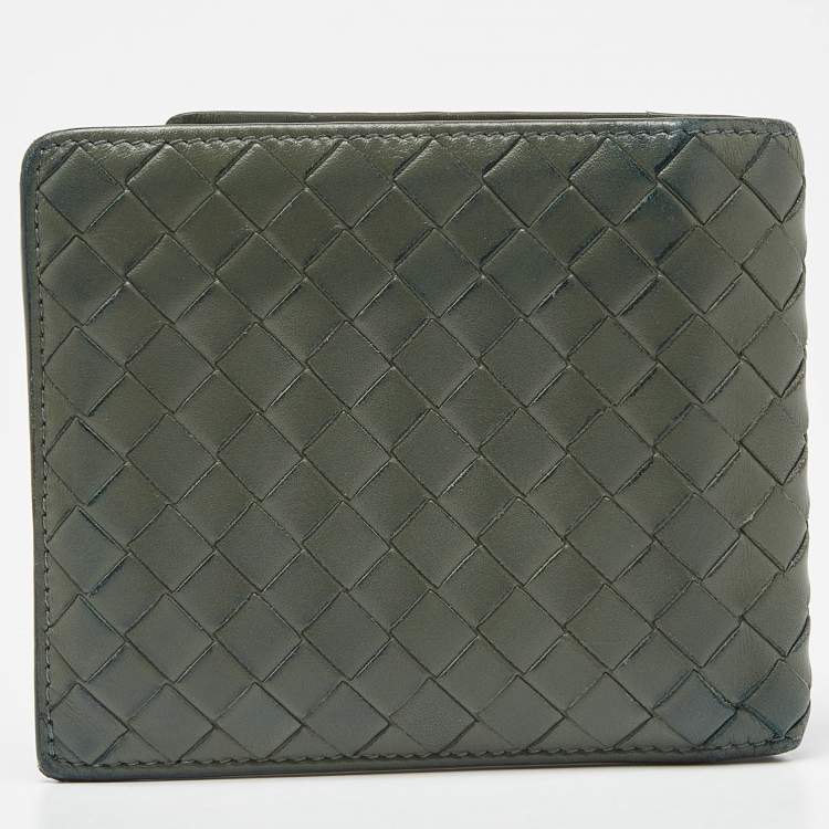 Pre Owned Bottega Veneta Olive Green Intrecciato Leather Bifold Wallet