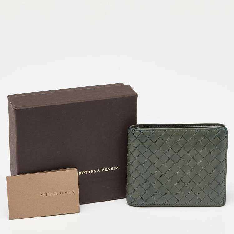 Pre Owned Bottega Veneta Olive Green Intrecciato Leather Bifold Wallet