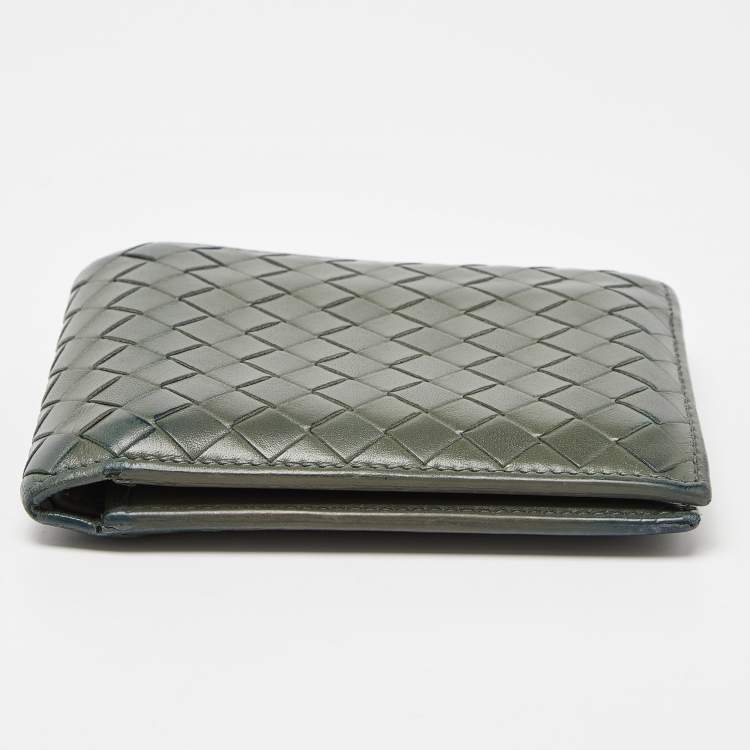 Pre Owned Bottega Veneta Olive Green Intrecciato Leather Bifold Wallet