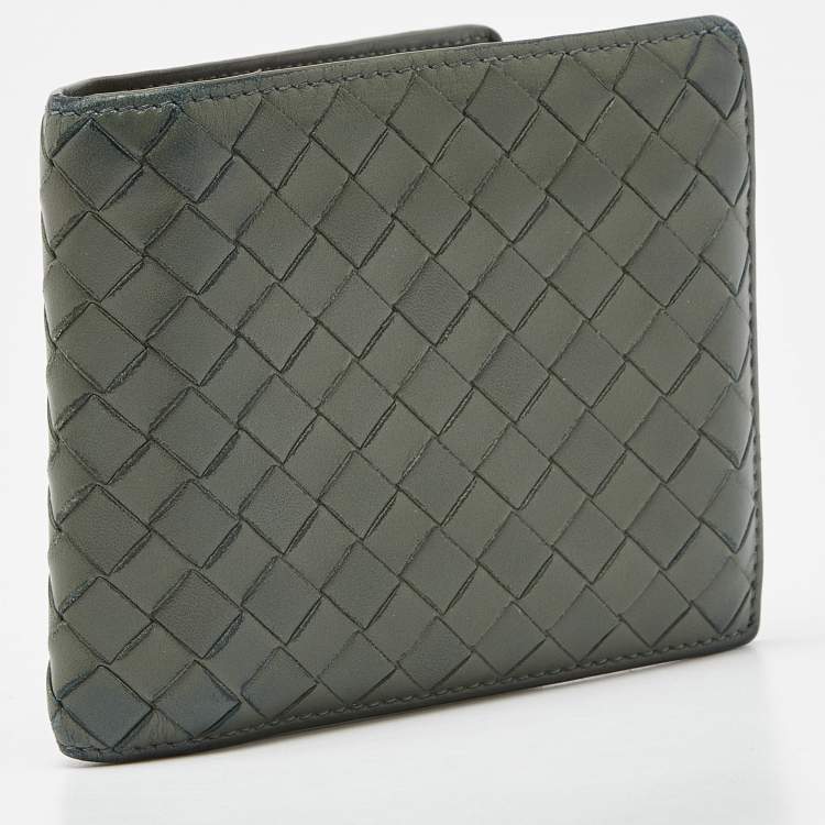 Pre Owned Bottega Veneta Olive Green Intrecciato Leather Bifold Wallet