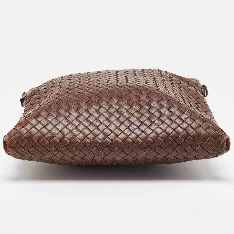 Pre Owned Bottega Veneta Brown Intrecciato Leather Messenger Bag