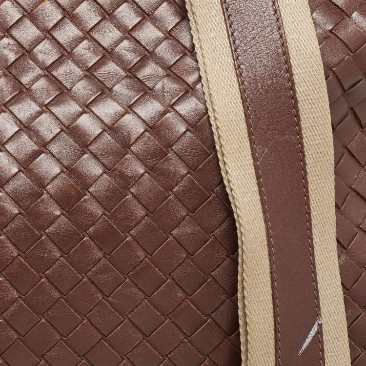 Pre Owned Bottega Veneta Brown Intrecciato Leather Messenger Bag