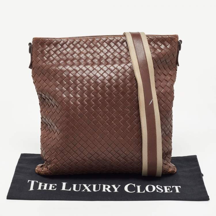 Pre Owned Bottega Veneta Brown Intrecciato Leather Messenger Bag