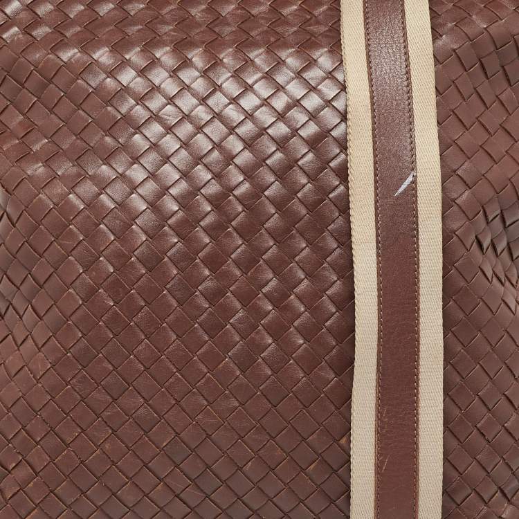 Pre Owned Bottega Veneta Brown Intrecciato Leather Messenger Bag