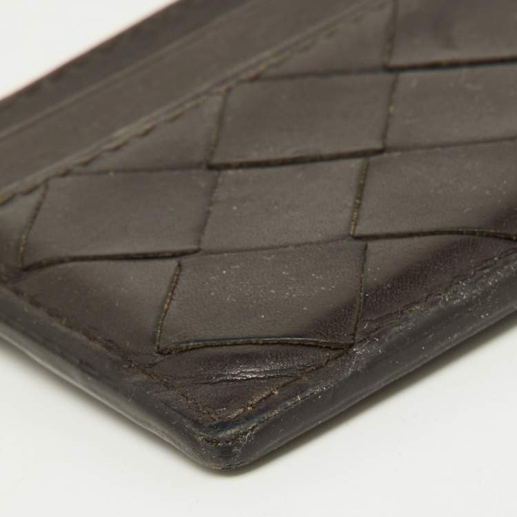 Pre Owned Bottega Veneta Brown Intrecciato Leather Card Holder