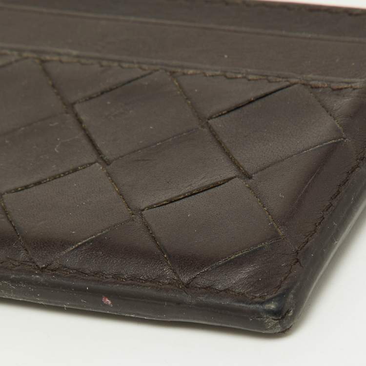 Pre Owned Bottega Veneta Brown Intrecciato Leather Card Holder