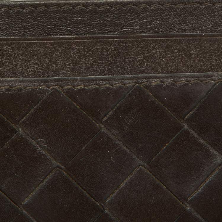 Pre Owned Bottega Veneta Brown Intrecciato Leather Card Holder