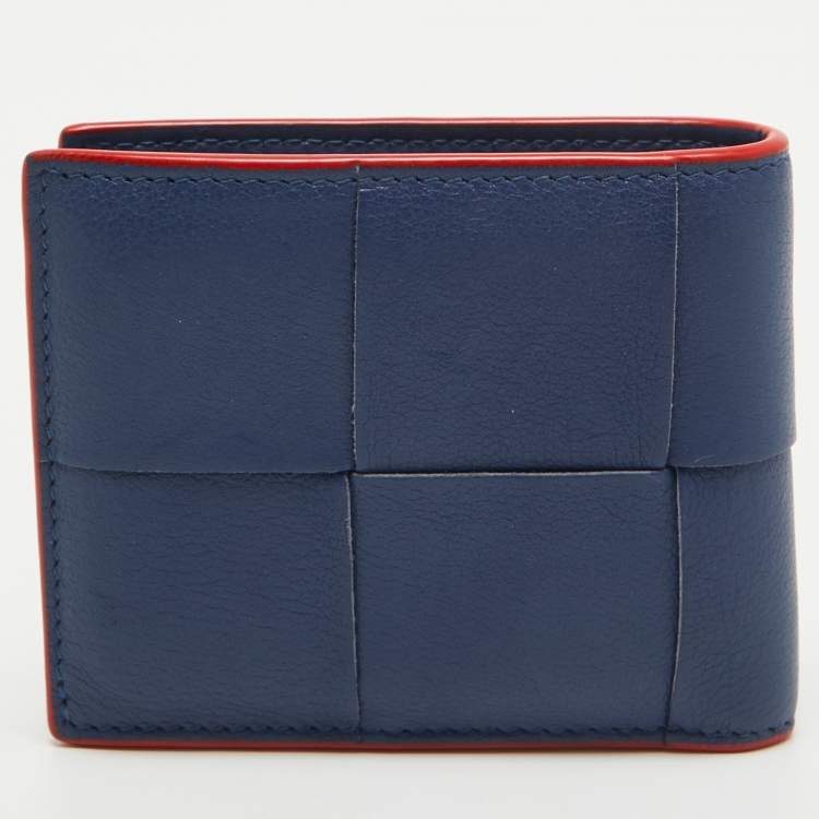 Pre Owned Bottega Veneta Blue Intrecciato Leather Cassette Bifold Wallet