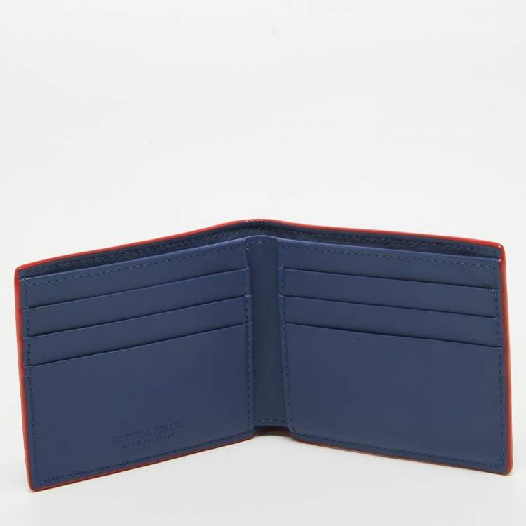 Pre Owned Bottega Veneta Blue Intrecciato Leather Cassette Bifold Wallet