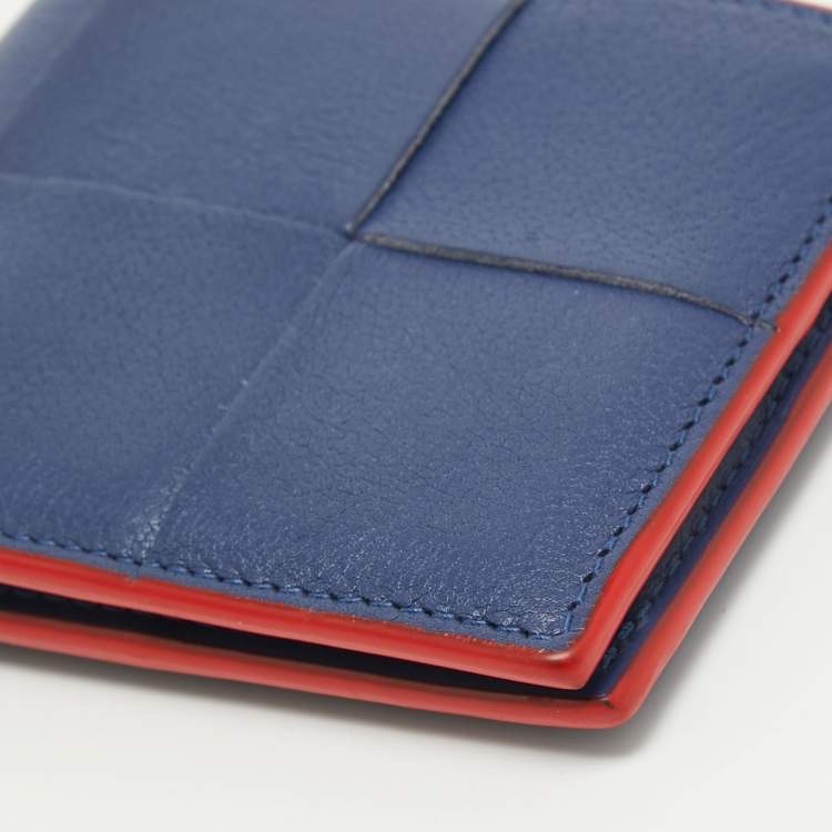 Pre Owned Bottega Veneta Blue Intrecciato Leather Cassette Bifold Wallet