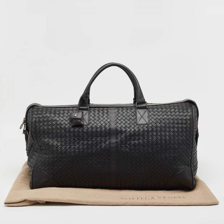 Pre Owned Bottega Veneta Black Intrecciato Leather Duffel Bag