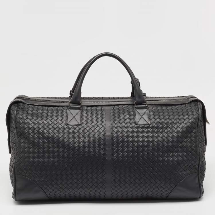 Pre Owned Bottega Veneta Black Intrecciato Leather Duffel Bag